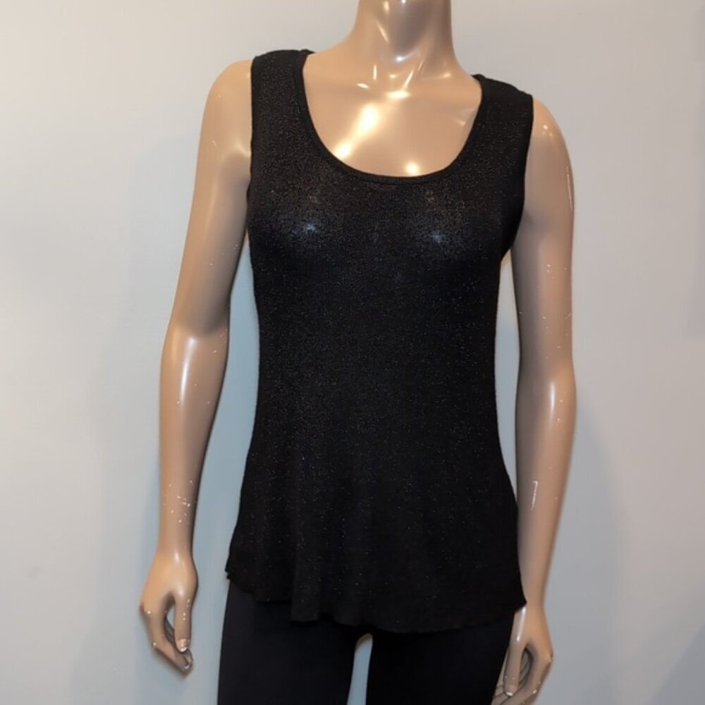 Laura Shimmery Knit Tank Top Scoop Neck Black Rayon Lurex Sleeveless Stretch - Picture 2 of 10